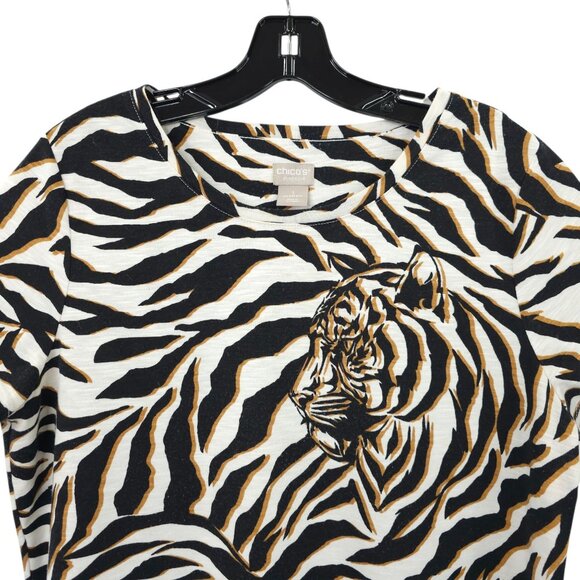 Chicos Zenergy T Shirt Womens 1 US 8/10 Tiger Animal Print Side Slit Stretch - Picture 8 of 16